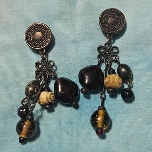 Vintage Multicolor Multistrand Beaded Dangle Earrings With Stud Backing